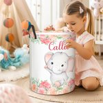 Personalized Floral Elephant Waterproof Oxford Cloth Portable Toy Storage Laundry Basket with Name Birthday Gift for Children