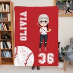 Personalized Softball Baseball Sports Girl Soft Throw Blanket with Name and Number Multicolor Home Decor Game Day Birthday Gift for Ball Lovers