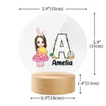 Personalized Cute Holding Easter Egg Cartoon Boy Girl Initial LED Night Light with Wooden Base and Name Easter Room Decor Birthday Gift for Kids