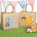Personaje de dibujos animados personalizado Bolsa de yute grande con nombre e inicial Fiesta de cumpleaños de Pascua Regalo para niños Familia Amigos