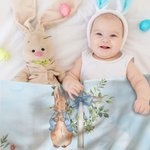 Personalized God Be with You Floral Easter Eggs Bow Cross Peter Rabbit Soft Throw Blanket with Name Home Decor Easter Gift for Kids