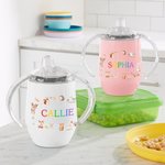 Personalisierte niedliche Tier Freunde 10oz isoliert Sippy Cup mit bunten Namen und Griff Baby Dusche Geburtstag Geschenk für Kleinkind Kind