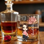 Personalized Cartoon Character Chaos Coordinator 10oz Old Fashioned Whiskey Glass with Birth Flower and Name Birthday Retirement Gift for Men Women