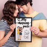 Personalized My Missing Piece Hugging Cartoon Character Wood Frame Painting with Names Valentine's Day Anniversary Gift for Couple