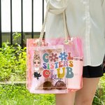 Personalizado Cool Sisters Club Cartoon Character Neon Transparent Tote Bag with Name Travel Essentials Birthday Beach Party Gift for Women Girls