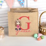 Personaje de dibujos animados personalizado Bolsa de yute grande con nombre e inicial Fiesta de cumpleaños de Pascua Regalo para niños Familia Amigos