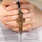 Personalized Wooden Cross Heart Keychain with Engraved Initial and Name Easter Baptism Gift for Christians