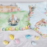 Personalisierte Floral Cross Peter Rabbit Eggs Soft Pillow Cover mit Namen Home Decor Ostern Geburtstag Baby Dusche Geschenk für Kinder Familie