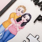 Personalized My Missing Piece Hugging Cartoon Character Wood Frame Painting with Names Valentine's Day Anniversary Gift for Couple
