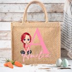 Personaje de dibujos animados personalizado Bolsa de yute grande con nombre e inicial Fiesta de cumpleaños de Pascua Regalo para niños Familia Amigos