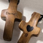 Personalized Wooden Cross Heart Keychain with Engraved Initial and Name Easter Baptism Gift for Christians