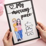 Personalized My Missing Piece Hugging Cartoon Character Wood Frame Painting with Names Valentine's Day Anniversary Gift for Couple