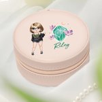 Scatola portagioie in pelle personalizzata con pietra di nascita floreale e nome, regalo di compleanno essenziale per le donne e le ragazze.