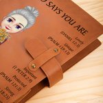 Personalized God Says You Are Cartoon Character Birth Flower A5 Leather Notebook Cover with Pocket Birthday Inspirational Gift for Women Christian