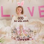 Personalized God Be with You Floral Easter Eggs Bow Cross Peter Rabbit Soft Throw Blanket with Name Home Decor Easter Gift for Kids