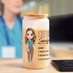 Personlig sjuksköterska läkare tecknad karaktär 20oz frostat glas kopp med lock och sugrör dagliga resor födelsedag uppskattning gåva för medicinsk personal