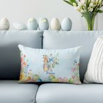 Personalisierte Floral Cross Peter Rabbit Eggs Soft Pillow Cover mit Namen Home Decor Ostern Geburtstag Baby Dusche Geschenk für Kinder Familie