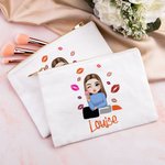 Personalized Lipstick Cartoon Fashion Girl Multicolor Canvas Makeup Bag with Name Portable Travel Essentials Birthday Bridesmaid Gift for Women