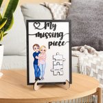 Personalized My Missing Piece Hugging Cartoon Character Wood Frame Painting with Names Valentine's Day Anniversary Gift for Couple