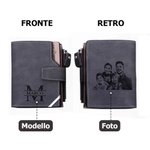 Portafoglio pieghevole compatto in pelle PU con testo personalizzato e foto incisa regalo di compleanno o per la festa del papà