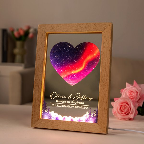 Personalized Constellation Star Map Acrylic LED Night Light with Date Text and Wooden Base Home Decor Anniversary Valentine's Day Gift for Couple