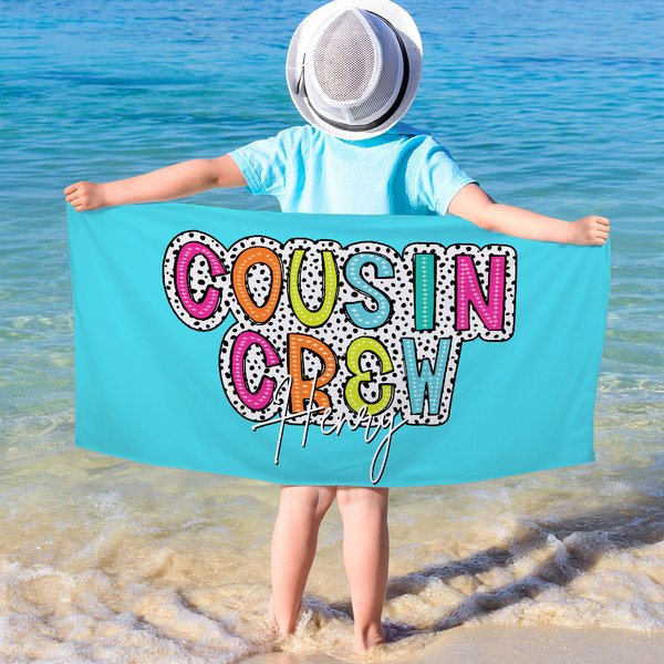 Personnalisé Fashion Dalmatian Dots Cousin Crew Quick Dry Oversized Beach Towel with Name Summer Travel Essential Beach Party Gift for Family Kids