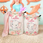 Personalized Floral Elephant Waterproof Oxford Cloth Portable Toy Storage Laundry Basket with Name Birthday Gift for Children