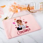 Personalized Lipstick Cartoon Fashion Girl Multicolor Canvas Makeup Bag with Name Portable Travel Essentials Birthday Bridesmaid Gift for Women