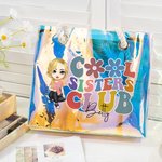 Personalizado Cool Sisters Club Cartoon Character Neon Transparent Tote Bag with Name Travel Essentials Birthday Beach Party Gift for Women Girls