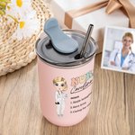 Gepersonaliseerde Verpleegkundige Dokter Cartoon Karakter 10oz Lowball Geïsoleerde Tumbler met Flip Deksel en Rietje Waardering Gift voor Medisch Personeel