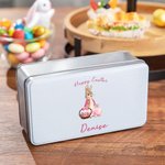 Personalized Pink Blue Peter Rabbit Pattern Food Grade Metal Biscuit Tin Box with Name and Text Easter Birthday Gift for Family Kids