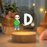 Personalized Cute Holding Easter Egg Cartoon Boy Girl Initial LED Night Light with Wooden Base and Name Easter Room Decor Birthday Gift for Kids