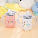 Personalisierte niedliche Tier Freunde 10oz isoliert Sippy Cup mit bunten Namen und Griff Baby Dusche Geburtstag Geschenk für Kleinkind Kind
