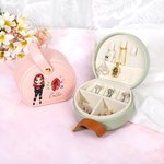 Henkilökohtainen muoti sarjakuva tyttö Floral Birthstone Kannettava nahka käsikäyttöinen korut laatikko nimi Travel Essentials syntymäpäivälahja naisille tytöille