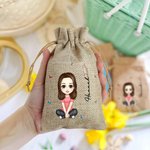 Personalized Cartoon Character Birth Flower Drawstring Jute Treat Bag with Name Easter Eggs Hunts Birthday Gift for Family Friend