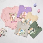 Personalisierte Multicolor Floral Bow Cross Peter Rabbit 100% Baumwolle Baby Bodysuit mit Namen Baby Dusche Ostern Geburtstag Geschenk für Babys Neugeborene