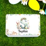 Personalized Watercolour Easter Bunny Egg Initial Food-grade Sweets Biscuit Biscuit Storage Tin with Name Festival Party Favors Gift for Kids Family