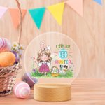 Personalisierte offizielle Eierjäger Cartoon Charakter Name LED-Nachtlicht mit hölzernen Basis Kinderzimmer Dekor Ostern Geburtstag Geschenk für Kinder