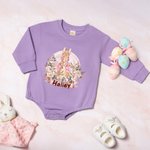 Personalisierte Multicolor Floral Bow Cross Peter Rabbit 100% Baumwolle Baby Bodysuit mit Namen Baby Dusche Ostern Geburtstag Geschenk für Babys Neugeborene