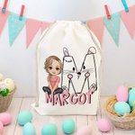 Gepersonaliseerde schattige cartoonfiguur Bunny Chick initiële Drawstring Treat Bag met naam Pasen verjaardag Party Gift voor jongens meisjes