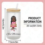 Personalized Floral Cartoon Business Character 20oz Frosted Glass Cup with Name and Straw Daily Travel Essential Birthday Office Gift for Coworker