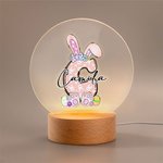 Personalisierte Playful Bunny Ohren Bowknot Ei Initiale LED-Nachtlicht mit hölzernen Basis und Name Ostern Party Zimmer Dekoration Geburtstagsgeschenk für Kinder