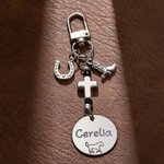 Personalized Western Cross Horseshoe Horse Saddle Beads Charm with Name Equestrian Birthday Gift for Horse Lover Owner