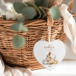 Personalisierte erste Ostern herzförmige Keramik Korb Namensschild mit Ostereiern Bunny Ostern Erinnerungsgeschenk für Kinder