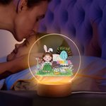 Personalisierte offizielle Eierjäger Cartoon Charakter Name LED-Nachtlicht mit hölzernen Basis Kinderzimmer Dekor Ostern Geburtstag Geschenk für Kinder
