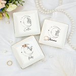 Personalized Ceramic Constellation Zodiac Flower Sign Square Trinket Jewellery Dish with Name Birthday Wedding Gift for Women