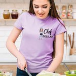 Gepersonaliseerde Chef-kok Cartoon Karakter Vrouwen Crewneck T-shirt Sweatshirt met Naam Verjaardag Waardering Gift voor Koken Lovers