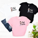 Gepersonaliseerde Chef-kok Cartoon Karakter Vrouwen Crewneck T-shirt Sweatshirt met Naam Verjaardag Waardering Gift voor Koken Lovers