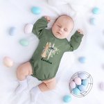 Personalisierte Multicolor Floral Bow Cross Peter Rabbit 100% Baumwolle Baby Bodysuit mit Namen Baby Dusche Ostern Geburtstag Geschenk für Babys Neugeborene