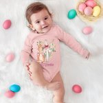 Personalisierte Multicolor Floral Bow Cross Peter Rabbit 100% Baumwolle Baby Bodysuit mit Namen Baby Dusche Ostern Geburtstag Geschenk für Babys Neugeborene